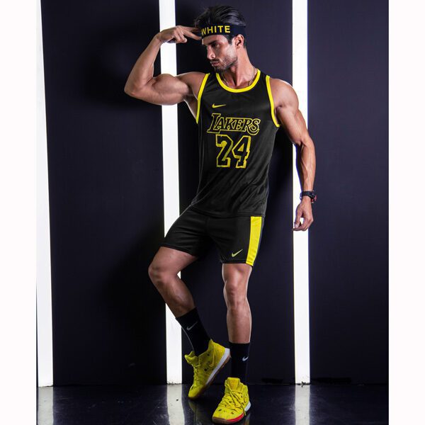 ‫‫‫‫‫ست رکابی و شلوارک ورزشی مردانه لیکرز مدل PY-Nike 24 مشکی لایف استایل