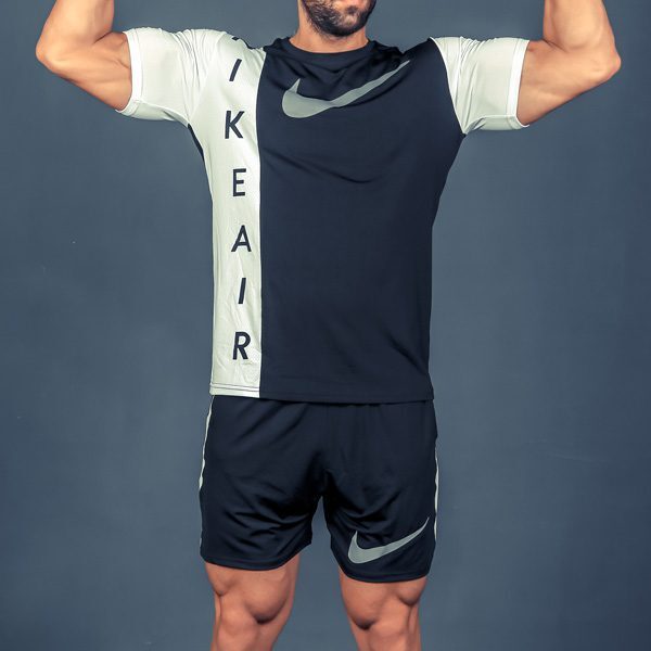 ست تیشرت و شلوارک ورزشی مردانه نایکی مدل AS-285 مشکی لایف استایل