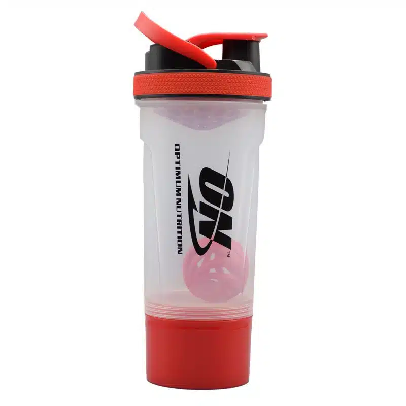 شیکر دوتیکه بدنسازی اوپتیموم نوتریشن مدل شفاف Genach ظرفیت 0.65 لیتر