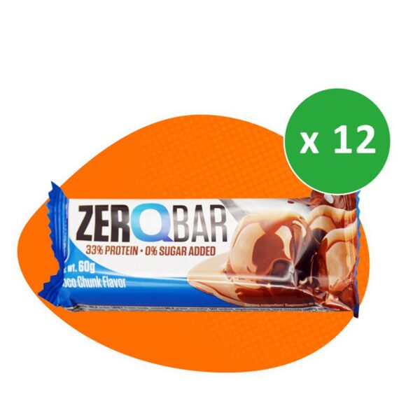 شکلات پروتئین بار کوامترکس مدل ZERO BAR تیکه شکلاتی 60 گرمی بسته 12 عددی