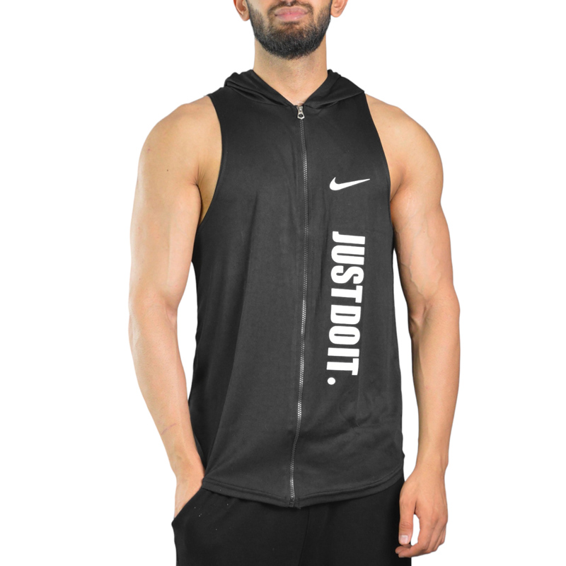 رکابی کلاه دار ورزشی مردانه نایک مدل PY-JDI زیپ دار مشکی