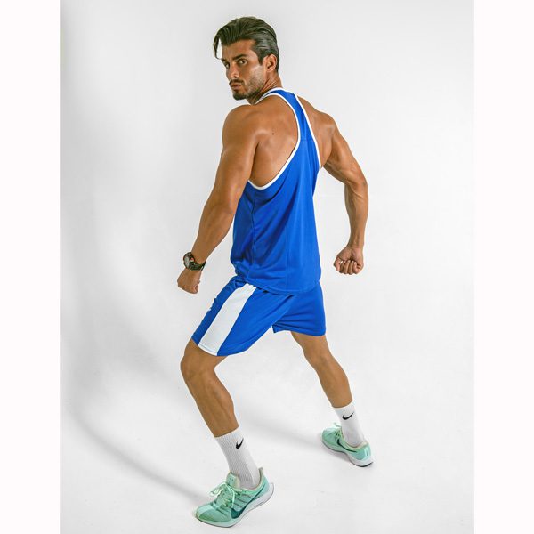 ست رکابی و شلوارک ورزشی مردانه باربل مدل PY-GHOST آبی لایف استایل