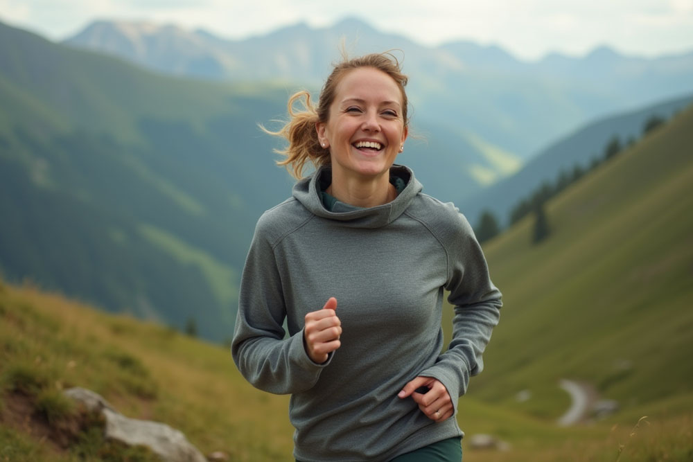 یک زن درحال دویدن در کوه