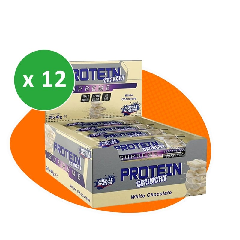 شکلات پروتئین بار ماسل استیشن مدل سوپریم شیری 40 گرمی بسته 12 عددی