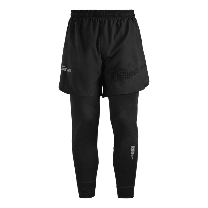 شلوارک و لگ سرهمی مردانه نایک مدل GMS-Run 1M850 مشکی جلو