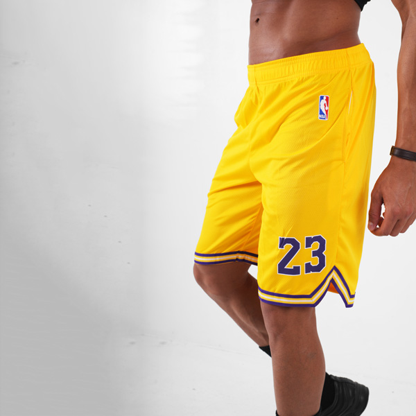 شلوارک ورزشی مردانه لیکرز مدل Nike-D6910 زرد لایف