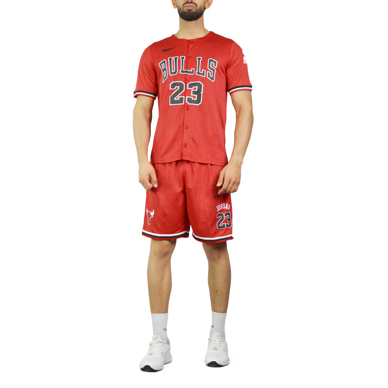 ست تیشرت و شلوارک بیسبالی مردانه شیکاگو بولز مدل Dri Fit-2A0756 قرمز