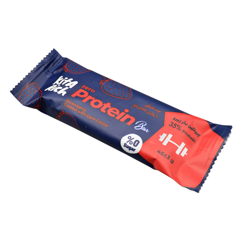 شکلات پروتئین بار زیرو کیتاریچ توت فرنگی با روکش کاکائو تلخ 45 گرمی شکلات پروتئین بار زیرو کیتاریچ توت فرنگی با روکش کاکائو تلخ 45 گرمی