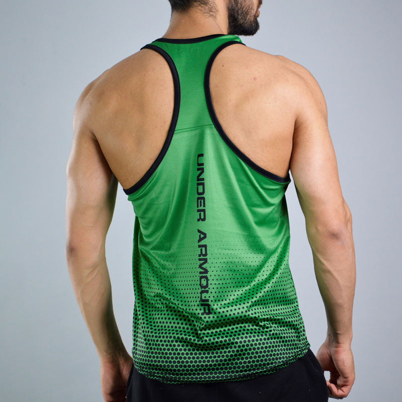 رکابی ورزشی مردانه آندر آرمور مدل Rock PY-1H315 سبز تیره پشت رکابی ورزشی مردانه آندر آرمور مدل Rock PY-1H315 سبز تیره پشت