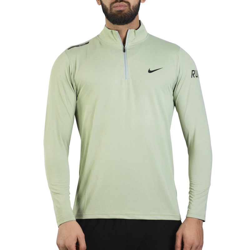 استرج آستین بلند نیم زیپ ورزشی مردانه نایک مدل Run-521 سبز پسته ای