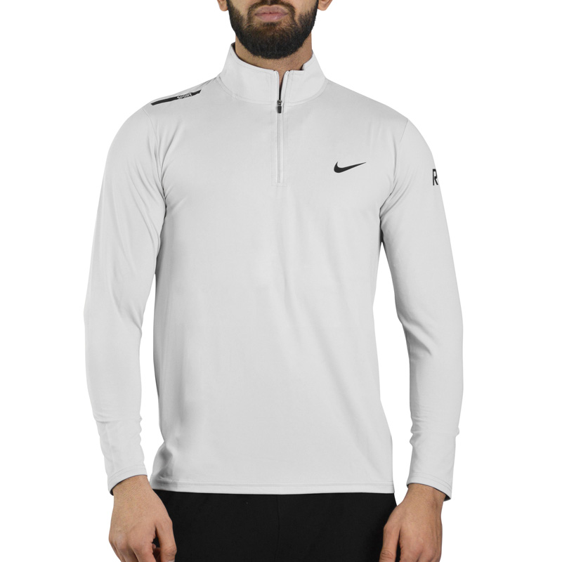 استرج آستین بلند نیم زیپ ورزشی مردانه نایک مدل Run-521 طوسی روشن