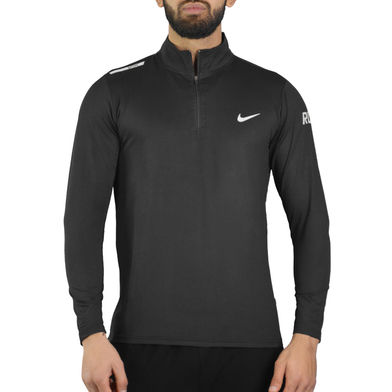 استرج آستین بلند نیم زیپ ورزشی مردانه نایک مدل Run-521 مشکی