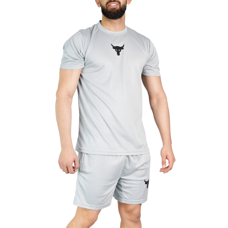 ست تیشرت و شلوارک ورزشی مردانه آندر آرمور مدل DS-Rock-2B2026 طوسی روشن