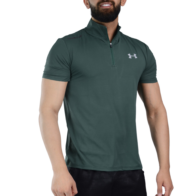 تیشرت نیم زیپ ورزشی مردانه آندر آرمور مدل Run-heat gear-573 سبز