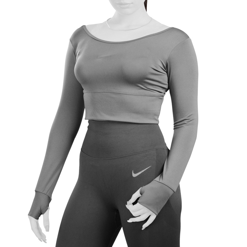 کراپ آستین بلند ورزشی زنانه نایک مدل Py-2B2011 طوسی