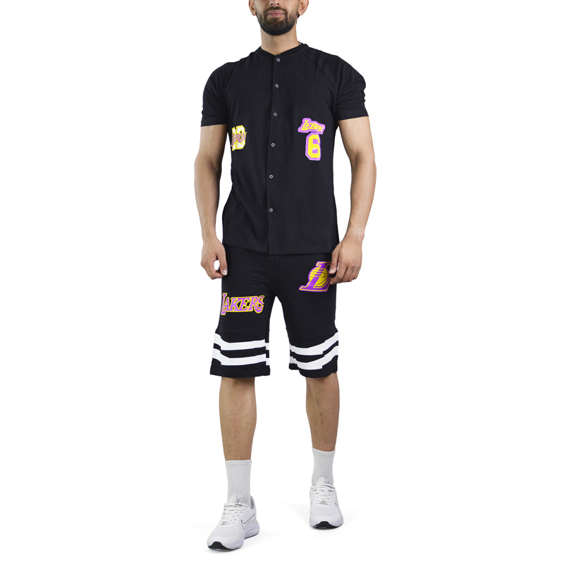 ست تیشرت و شلوارک بیسبالی مردانه لیکرز مدل SPL- 2B2056 مشکی