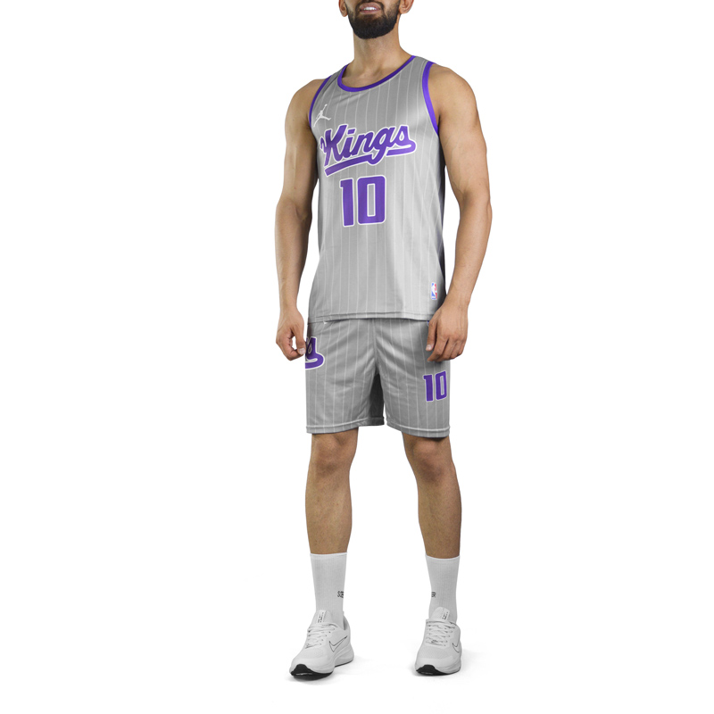 ست رکابی و شلوارک مردانه ساکرامنتو کینگز مدل PY-Jordan-3D607 طوسی روشن