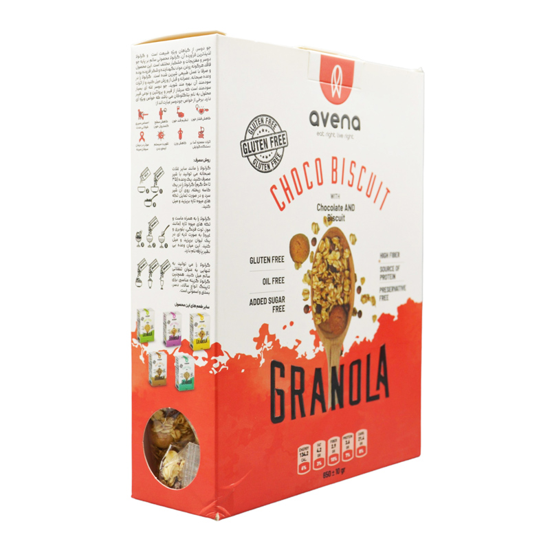 گرانولا اونا طعم شکلات و بیسکوئیت سری K بدون گلوتن 650 گرمی گرانولا اونا طعم شکلات و بیسکوئیت سری K بدون گلوتن 650 گرمی