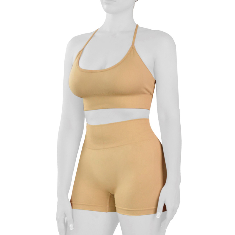 ست نیم تنه و کشاله بند سیملس ورزشی زنانه مدل 9197 کرم