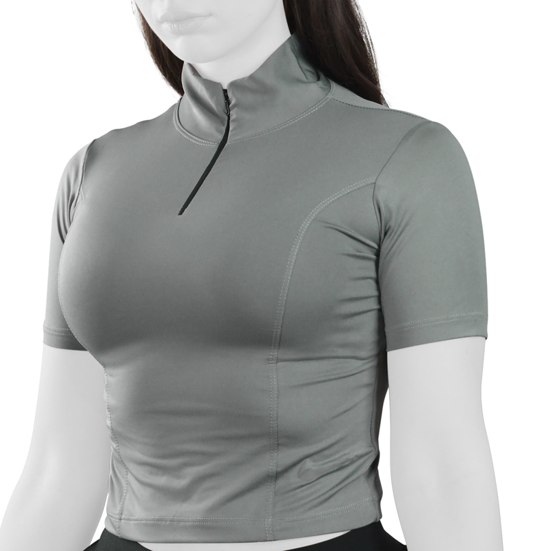 استرج آستین کوتاه نیم زیپ ورزشی زنانه نایک مدل Dri Fit-IM475 طوسی روشن