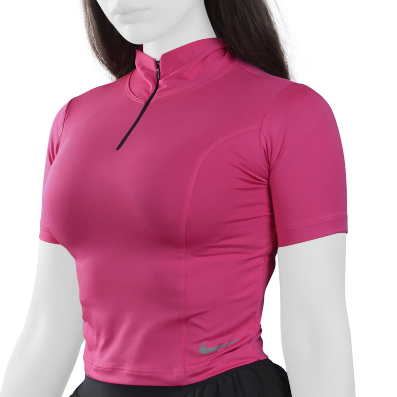 استرج آستین کوتاه نیم زیپ ورزشی زنانه نایک مدل Dri Fit-IM475 صورتی