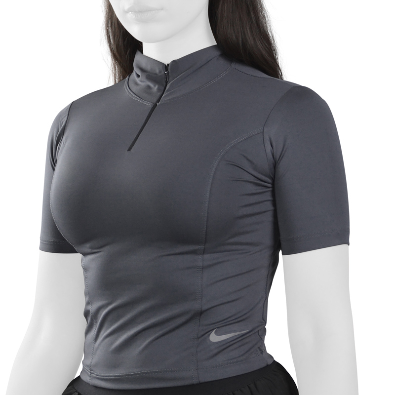 استرج آستین کوتاه نیم زیپ ورزشی زنانه نایک مدل Dri Fit-IM475 طوسی تیره