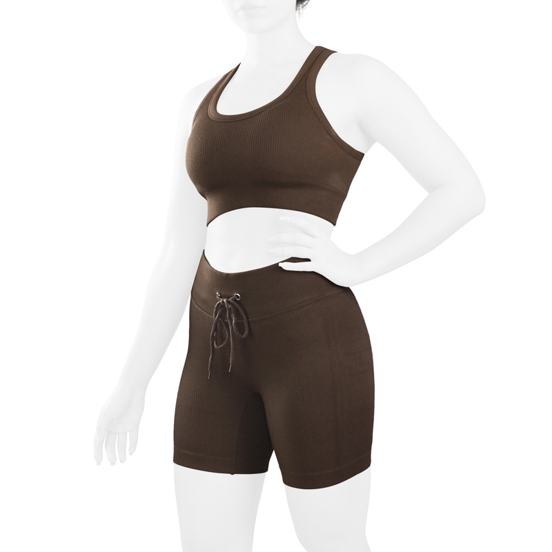 ست نیم تنه و کشاله بند ورزشی زنانه مدل YJ077 قهوه ای