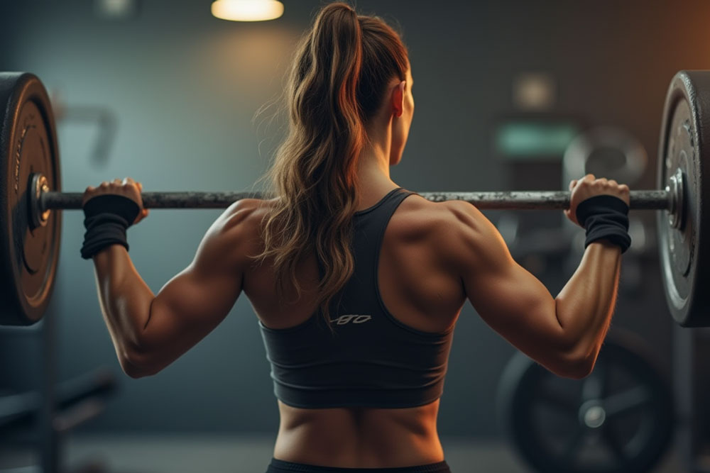 یک زن در حال بلند کردن وزنه سنگین