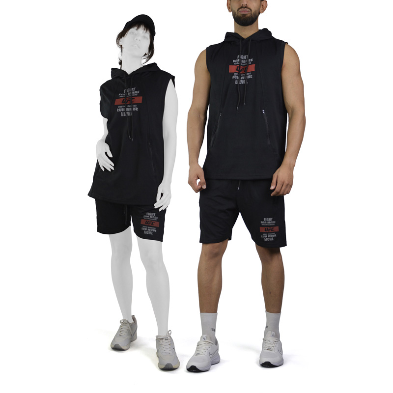 ست رکابی کلاهدار و شلوارک اسپرت یو اف سی مدل HS-3H1337 مشکی