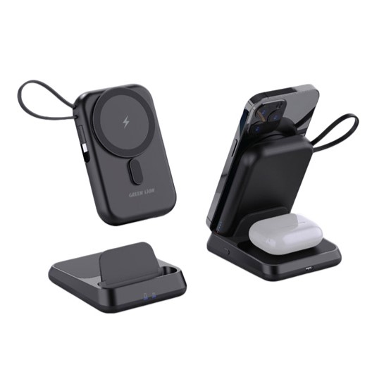 استند و پاوربانک مگ سیف گرین لاین سه کاره مدل GN3N1 ظرفیت 10000 میلی آمپر بر ساعت