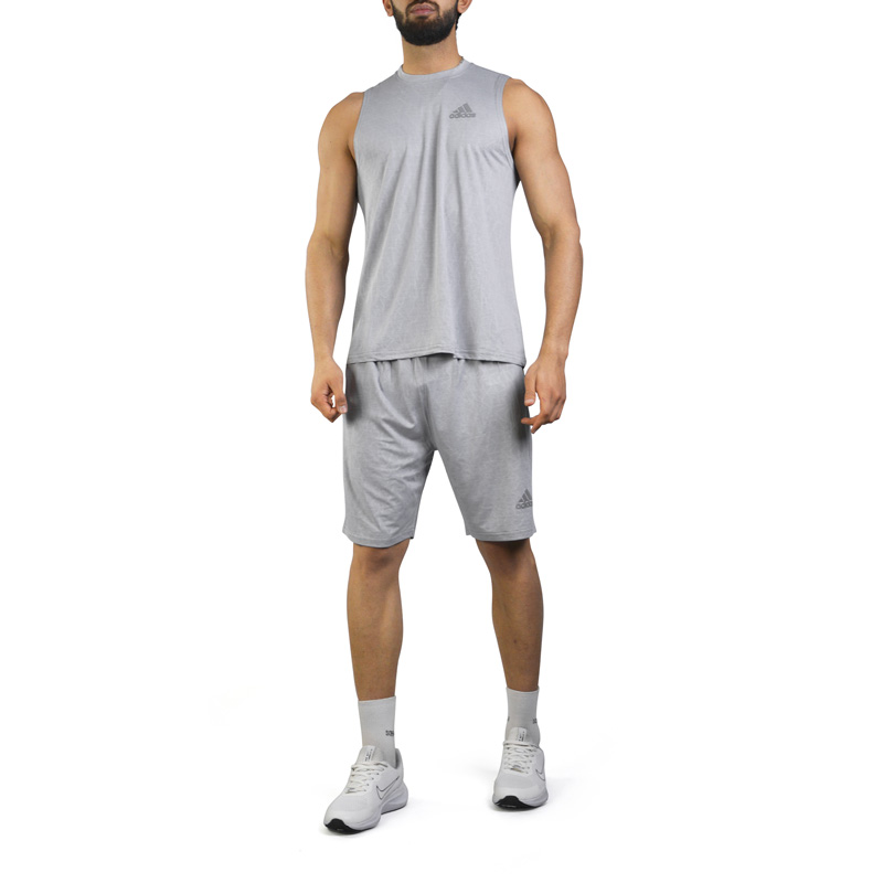 ست رکابی و شلوارک ورزشی مردانه آدیداس مدل Mub-1088 طوسی روشن