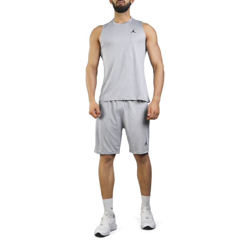 ست رکابی و شلوارک ورزشی مردانه جردن مدل Mub-1074 طوسی روشن