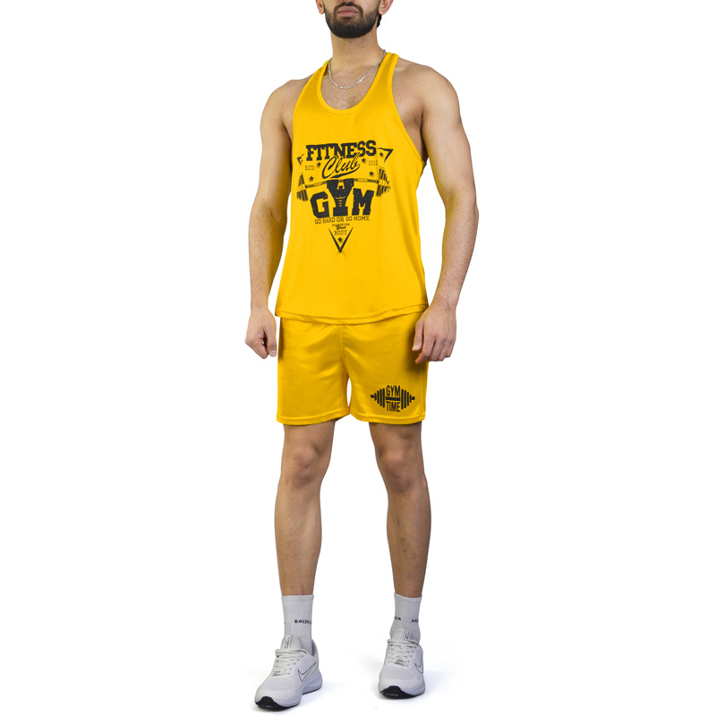 ست رکابی و شلوارک ورزشی مردانه فیتنس مدل Py-2B207 زرد