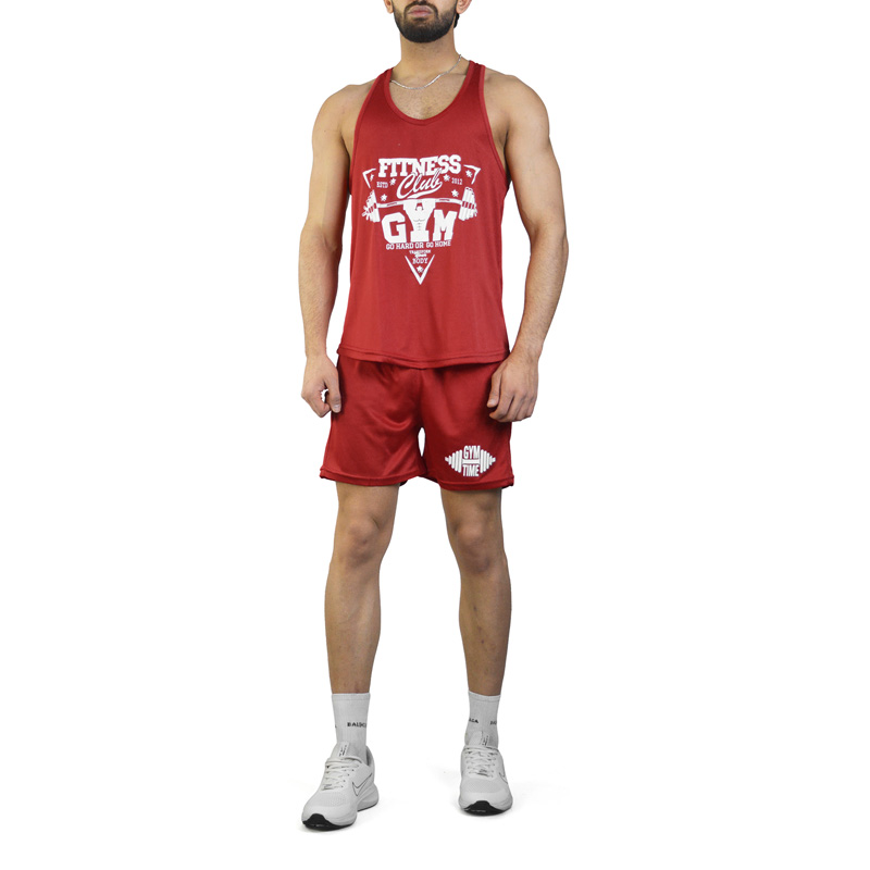 ست رکابی و شلوارک ورزشی مردانه فیتنس مدل Py-2B207 قرمز