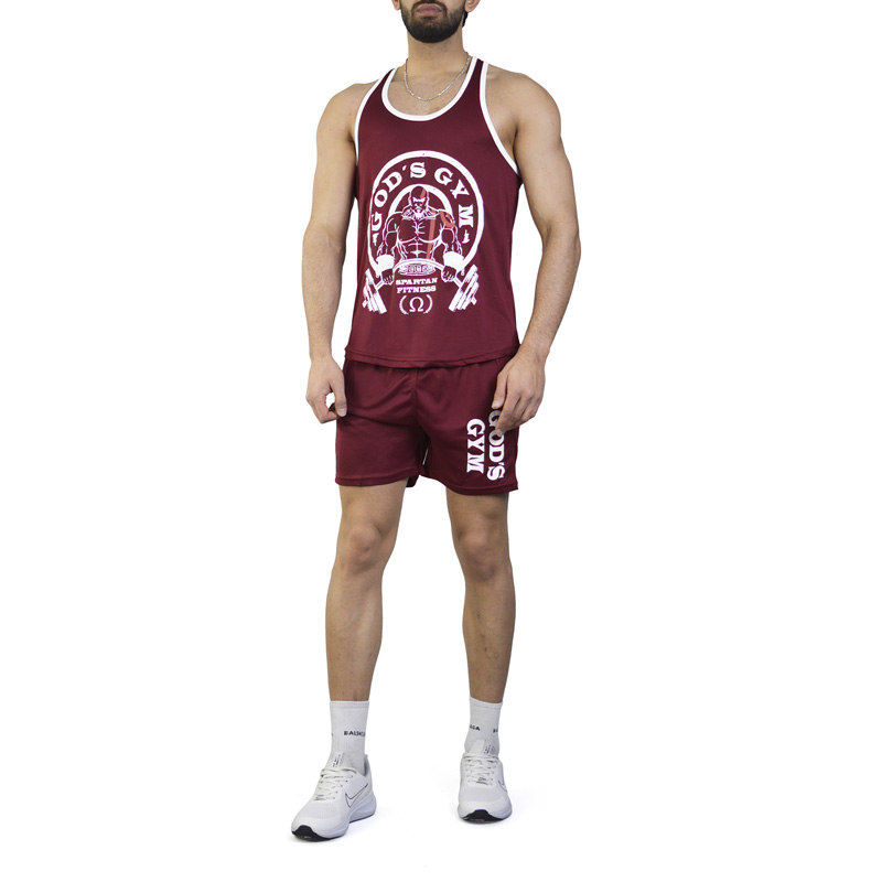 ست رکابی و شلوارک ورزشی مردانه گادز جیم مدل PY-2A0381 زرشکی