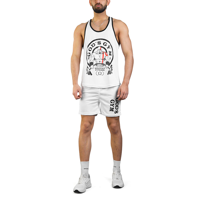 ست رکابی و شلوارک ورزشی مردانه گادز جیم مدل PY-2A0381 سفید