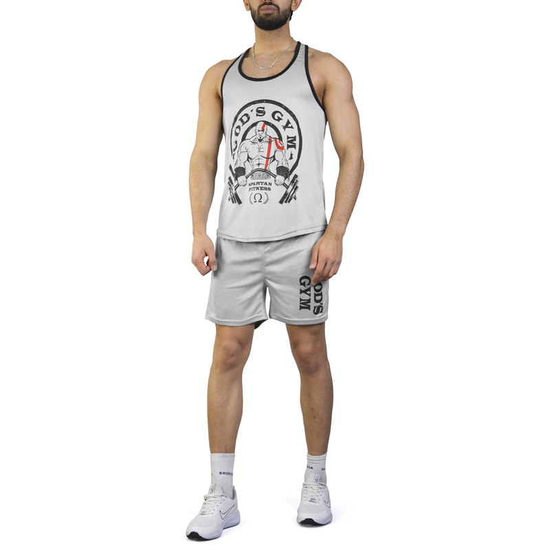 ست رکابی و شلوارک ورزشی مردانه گادز جیم مدل PY-2A0381 طوسی روشن