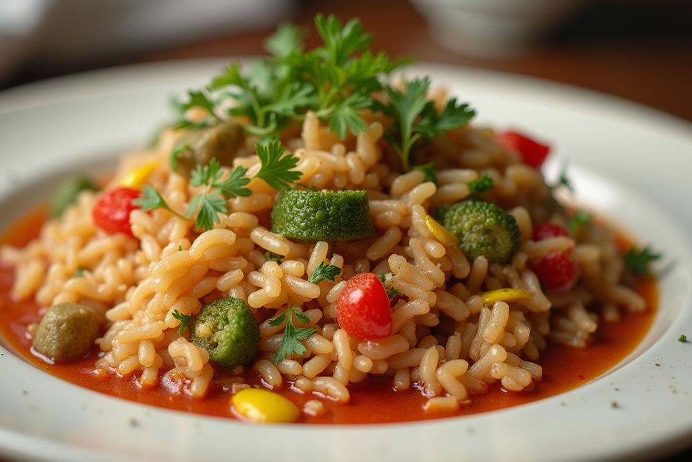 برنج قهوه‌ای و سبزیجات