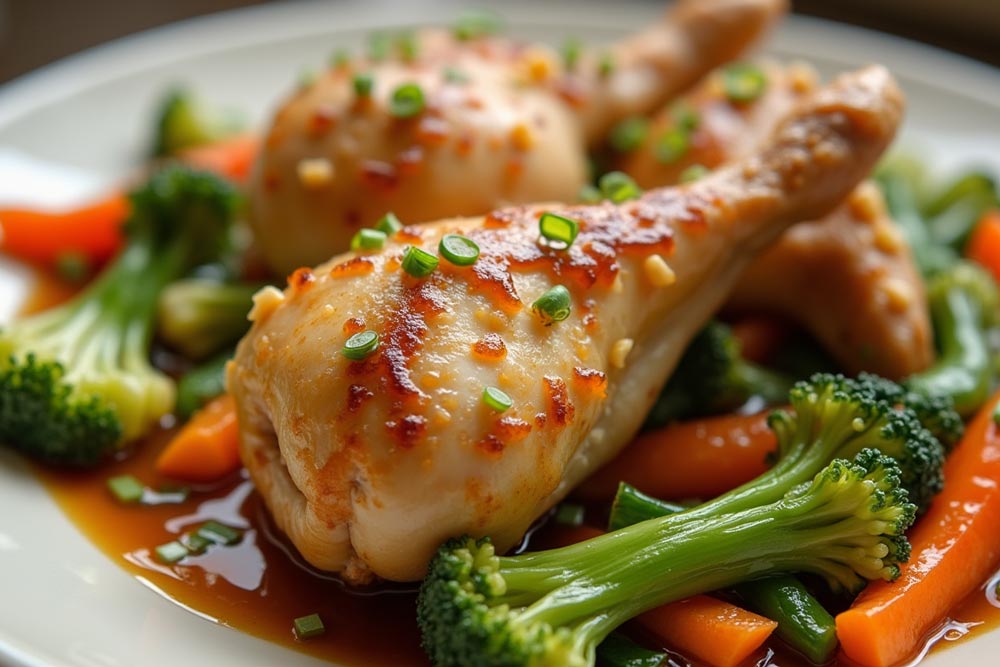 خوراک مرغ با سبزیجات بخارپز