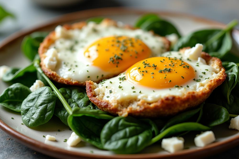 تخم مرغ و اسفناج با پنیر فتا