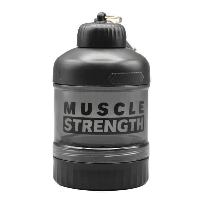 قیف پروتئین وی دو تیکه مدل Muscle Strength شفاف ظرفیت 100 میلی لیتر