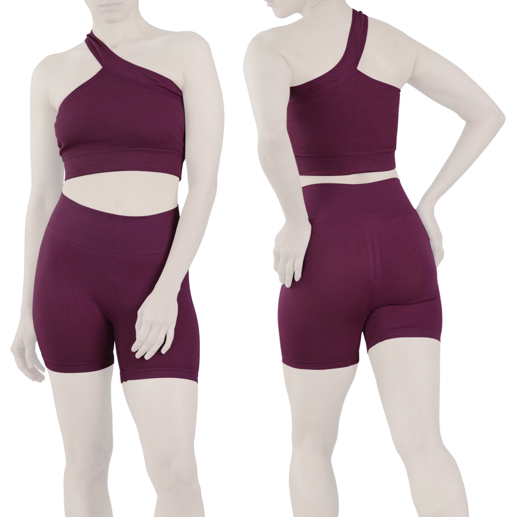 ست نیم تنه و کشاله بند ورزشی زنانه مدل 2061 بادمجانی