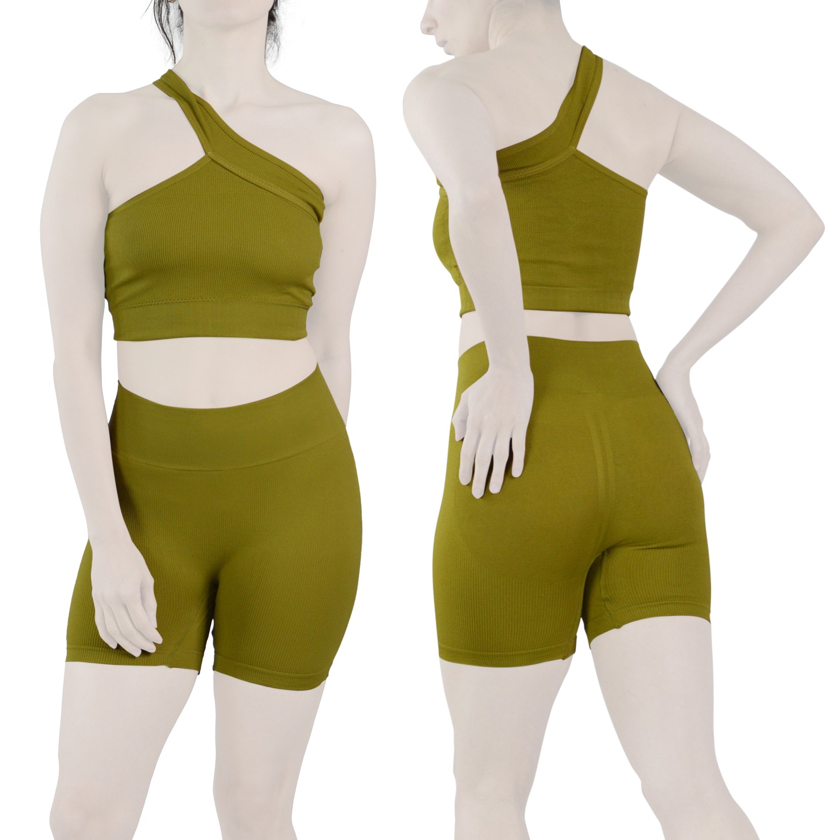 ست نیم تنه و کشاله بند ورزشی زنانه مدل 2061 زیتونی