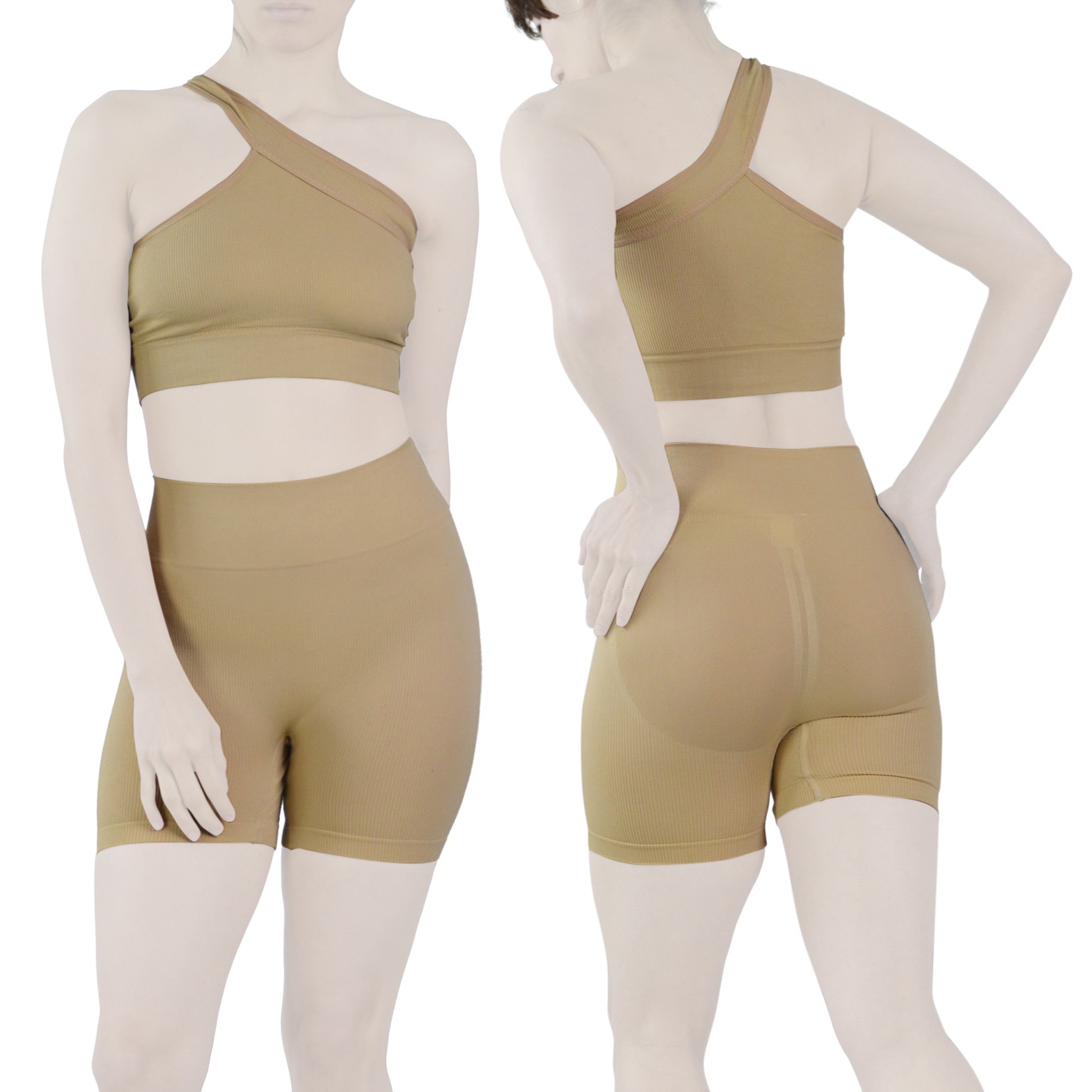 ست نیم تنه و کشاله بند ورزشی زنانه مدل 2061 کرم