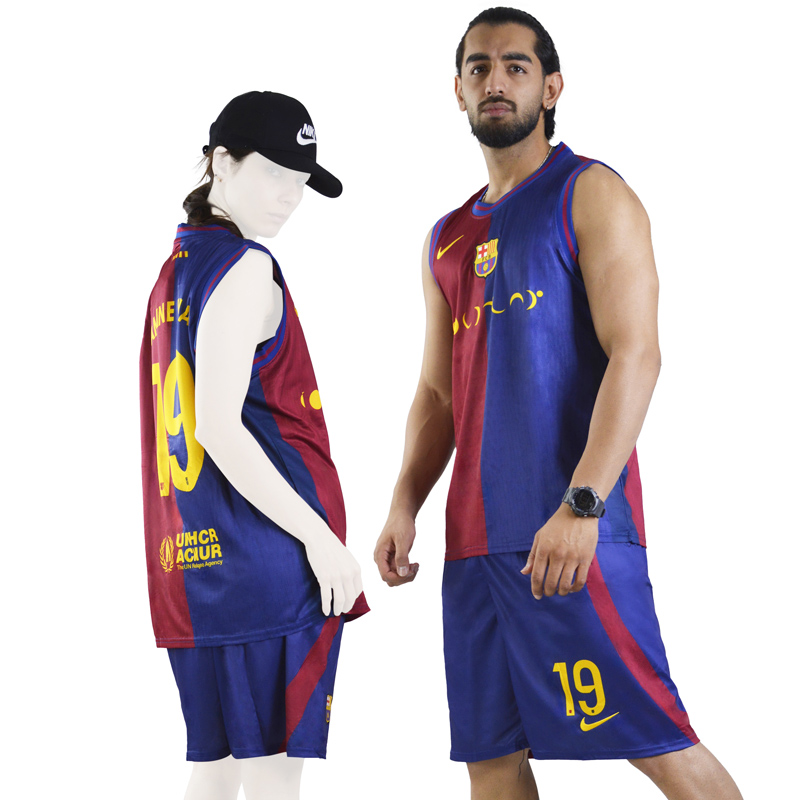 ست رکابی و شلوارک فوتبالی بارسلونا مدل Nike-Dri Fit-4D0593 سرمه ای