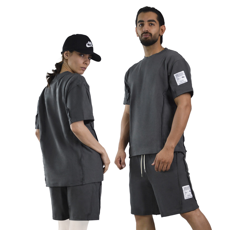 ست تیشرت و شلوارک اسپرت دنیم ور مدل HZ-202 طوسی تیره