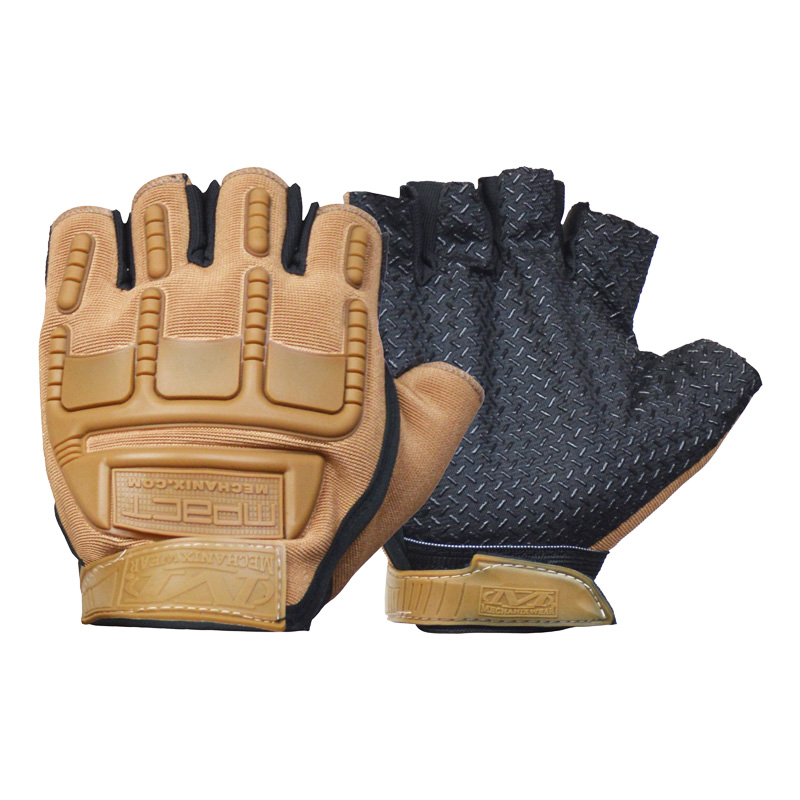 دستکش نیم انگشتی تاکتیکال مدل 404F0721 قهوه ای روشن