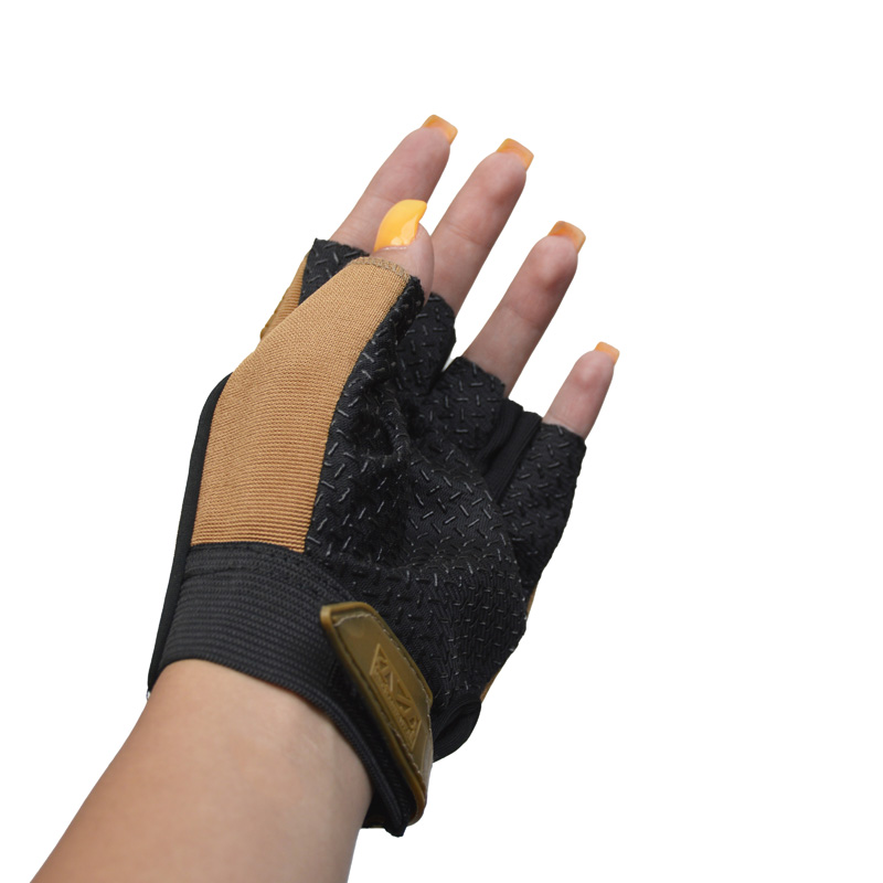 دستکش نیم انگشتی تاکتیکال مدل 404F0721 قهوه ای روشن (6)