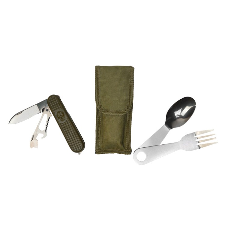 ست قاشق چنگال استیل به همراه چاقو چندکاره کمپینگ مدل Bag-404F0706