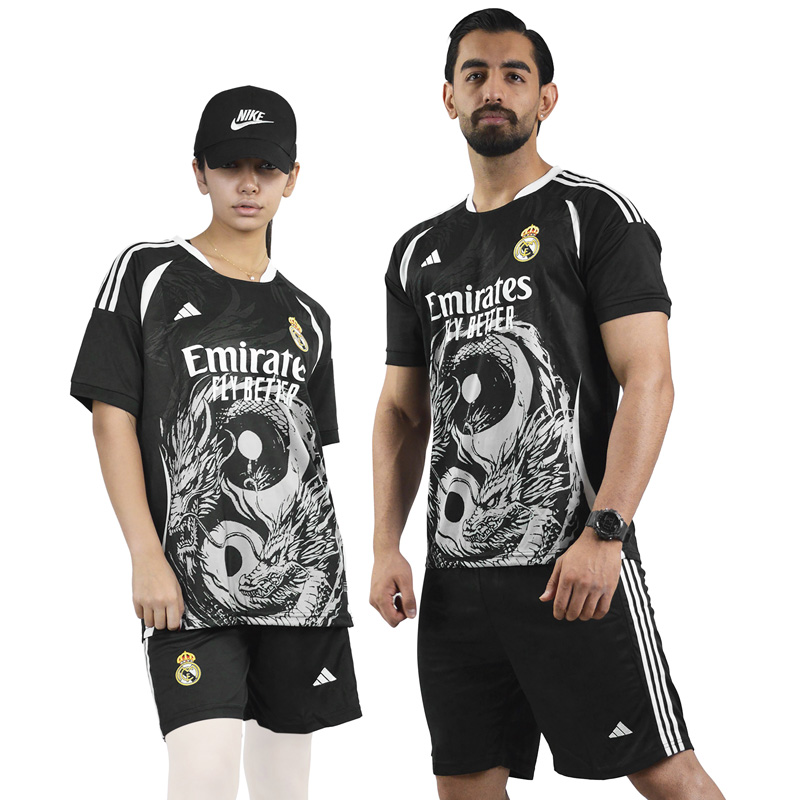 ست تیشرت و شلوارک فوتبالی اسپرت رئال مادرید مدل Adidas-9596 مشکی